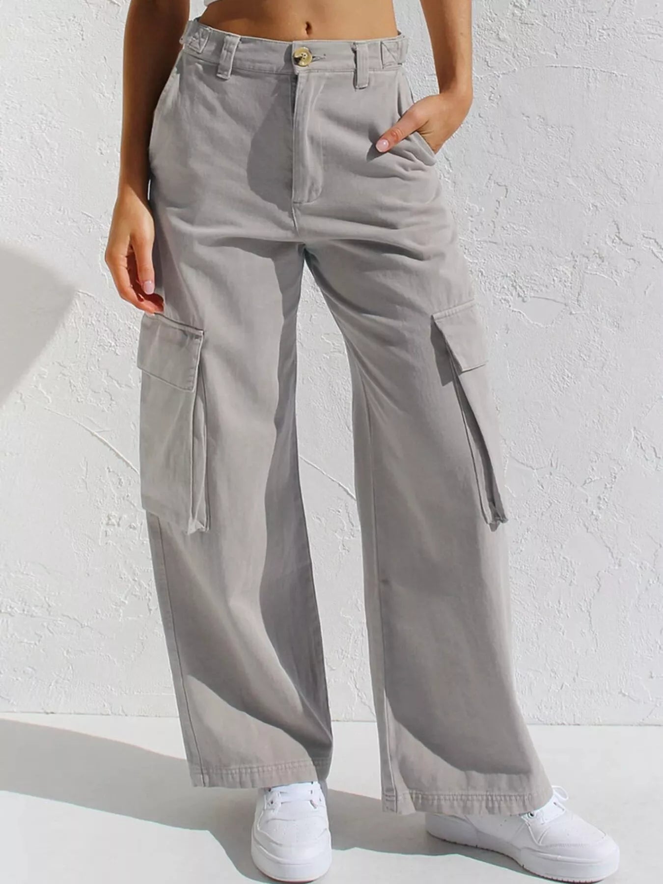 High-Waisted Wide Leg Cargo Jeans - cas7m