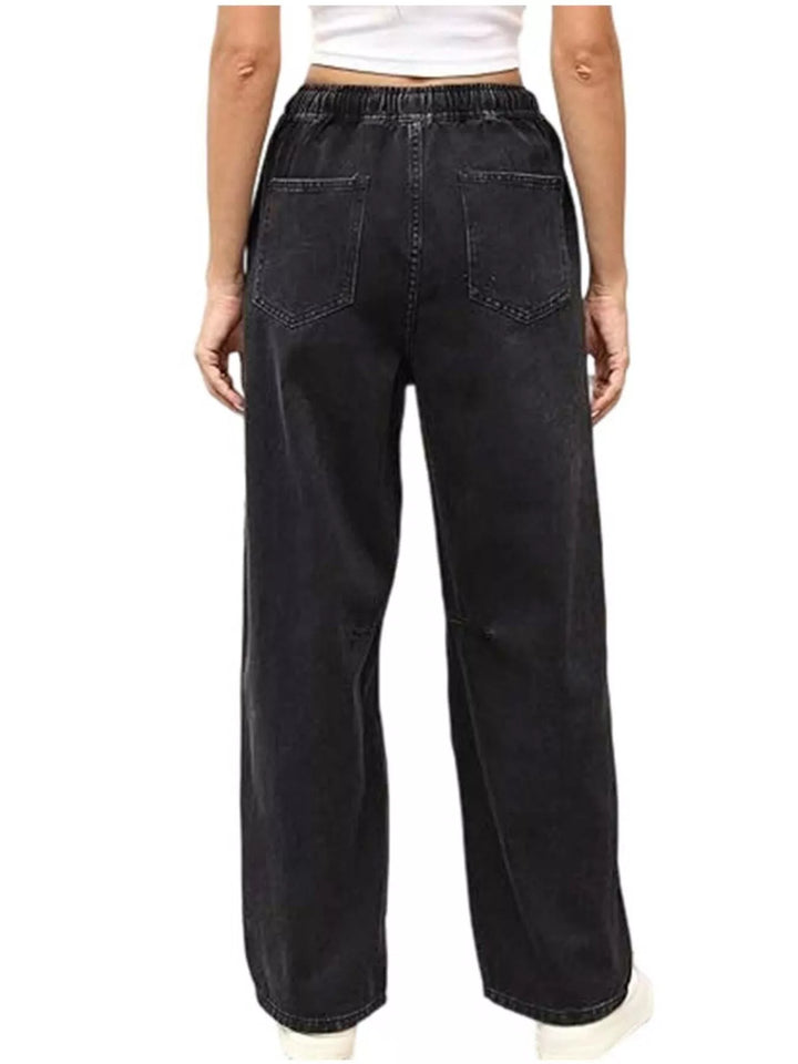 Elastic Waist Wide Leg Jeans - cas7m