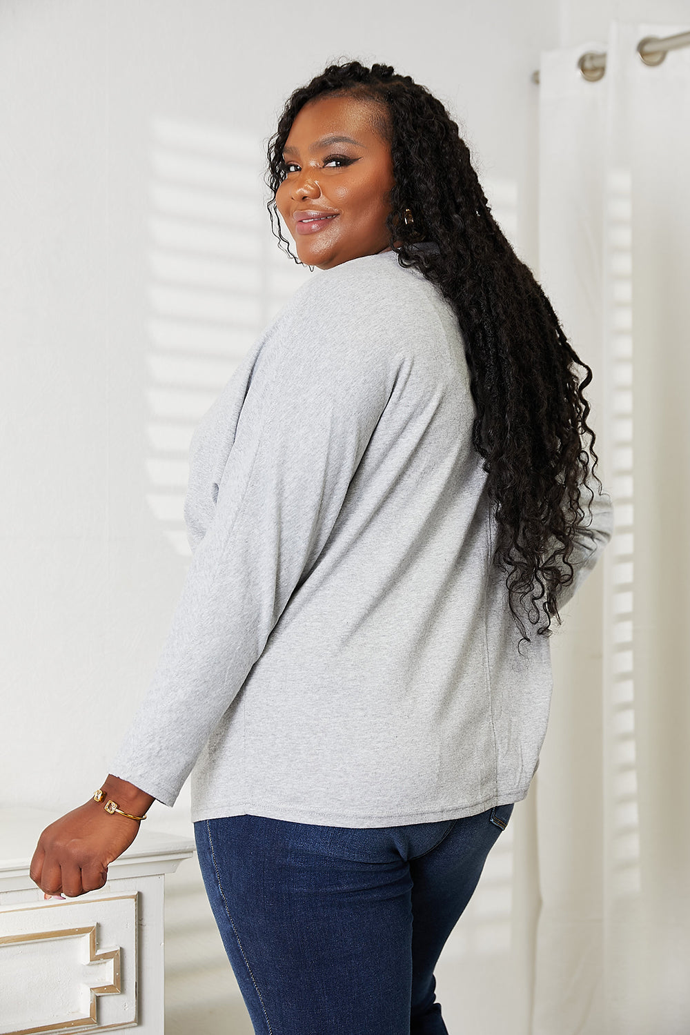 Double Take Seam Detail Round Neck Long Sleeve Top - cas7m