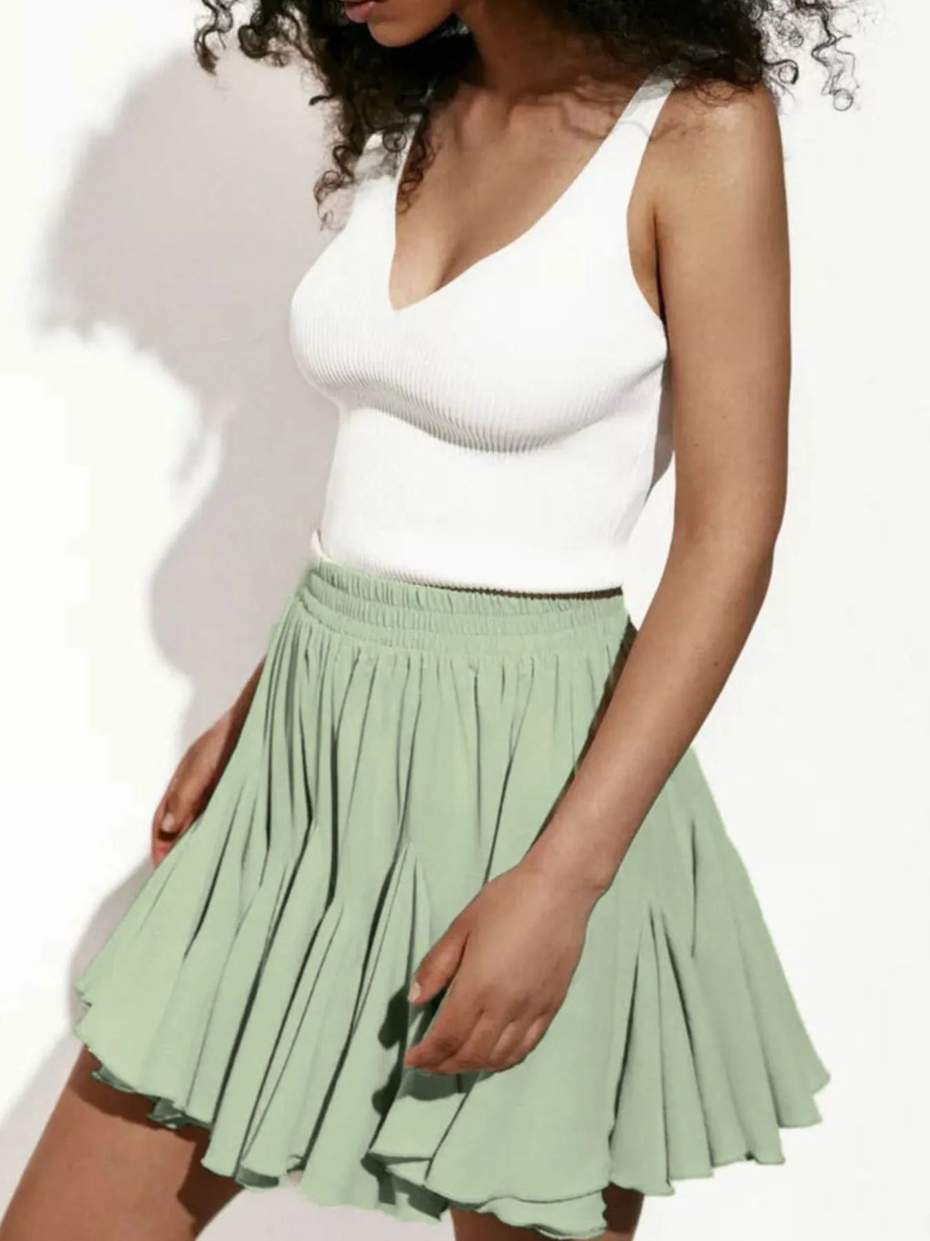 Elastic Waist Ruffled Hem Skirt - cas7m