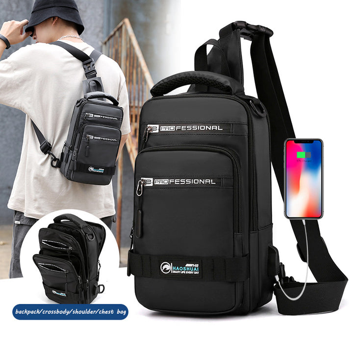 Multifunction Bags For Men Nylon Backpack Crossbody Shoulder Bag With USB Charging Port Chest Bags Pack - cas7m