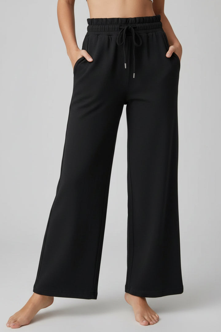 Drawstring Wide Leg Active Pants - cas7m