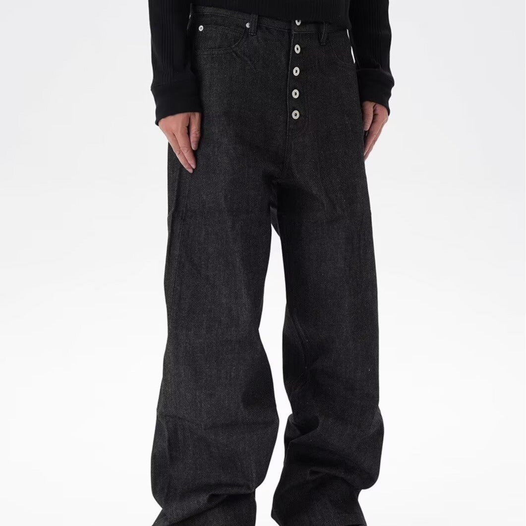 American Vintage Men's Curved Knife Jeans - Black Denim Trousers - cas7m