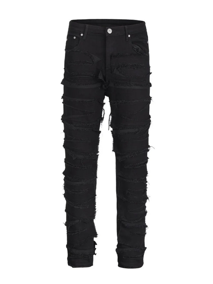 Men's Washed Distressed Panelled Jeans - cas7m