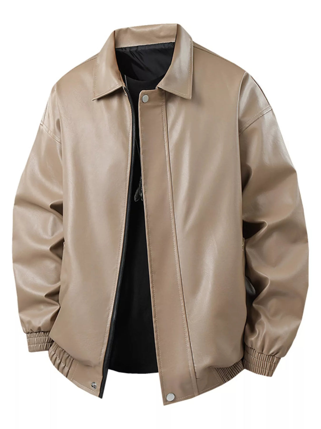 Men's Plus Size Zip Up Leather Jacket - cas7m