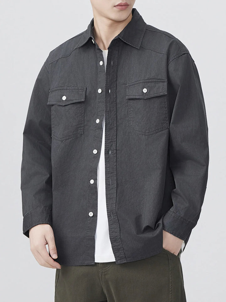 Men's Plus Size Button Up Long Sleeve Shirt - cas7m