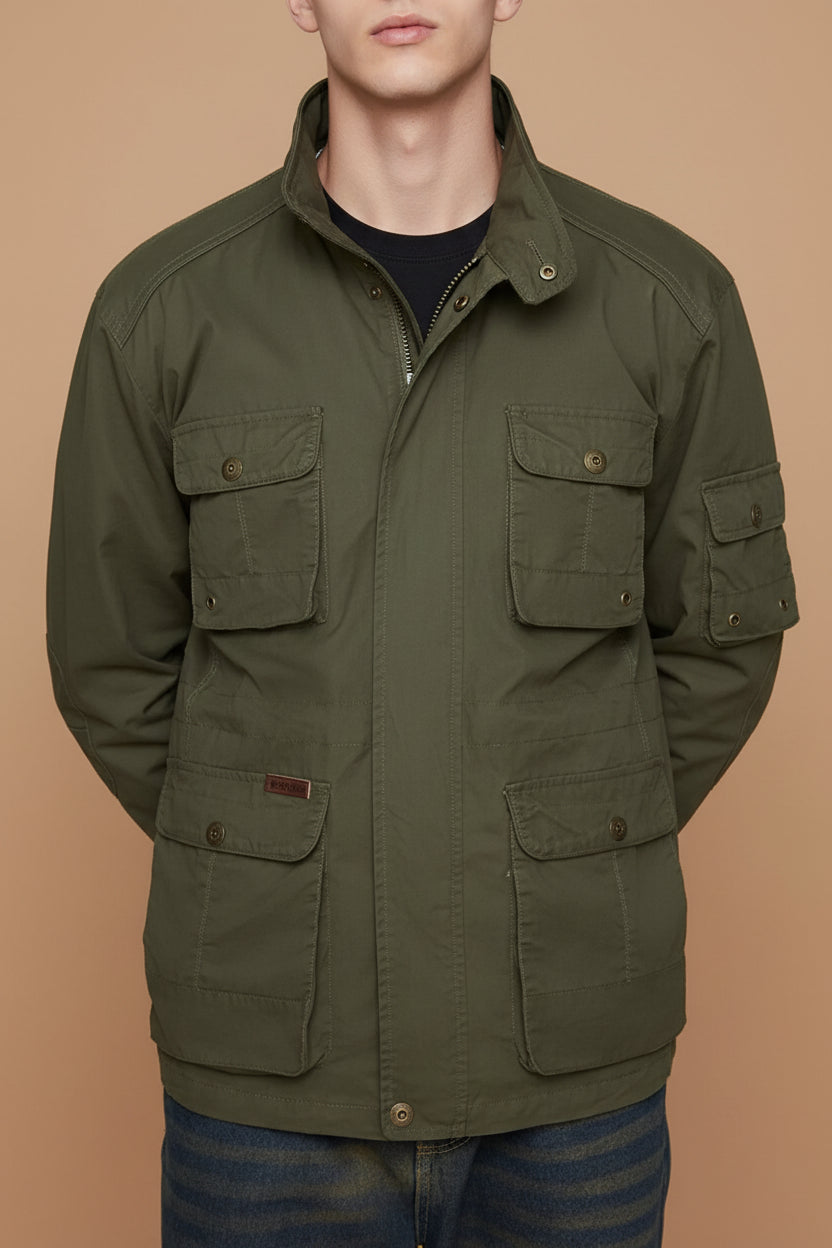 Men's Plus Size Multi-Pocket Zip Up Jacket - cas7m