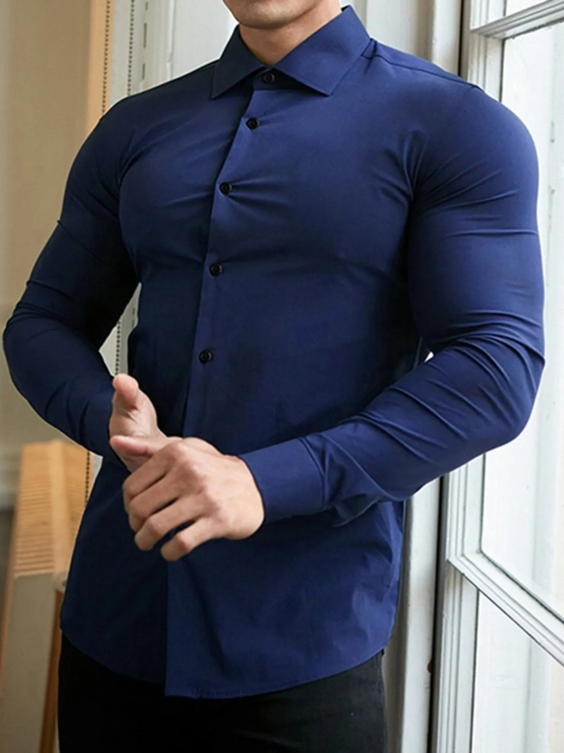 Men's Plus Size Button Up Long Sleeve Shirt - cas7m