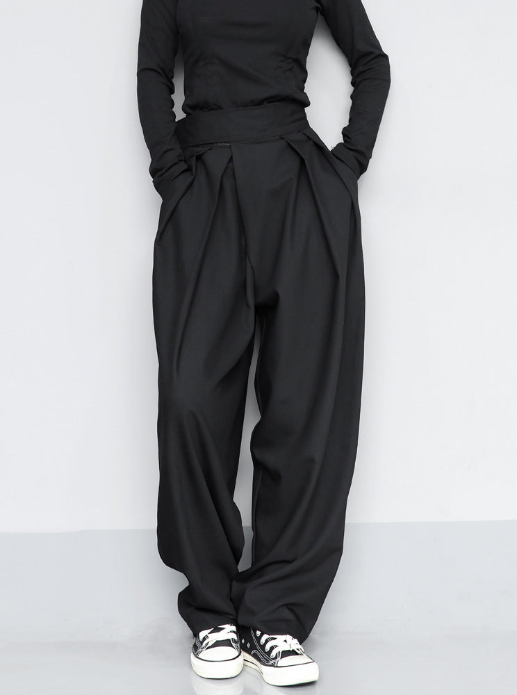 Black Suit Draping Casual Wide-leg Pants - cas7m