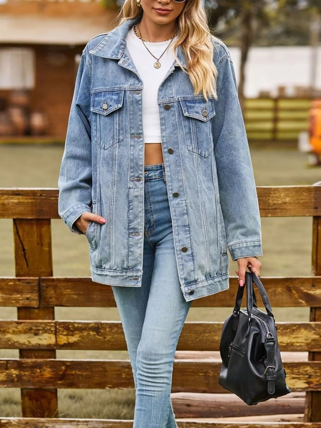 Button Down Washed Denim Jacket - cas7m