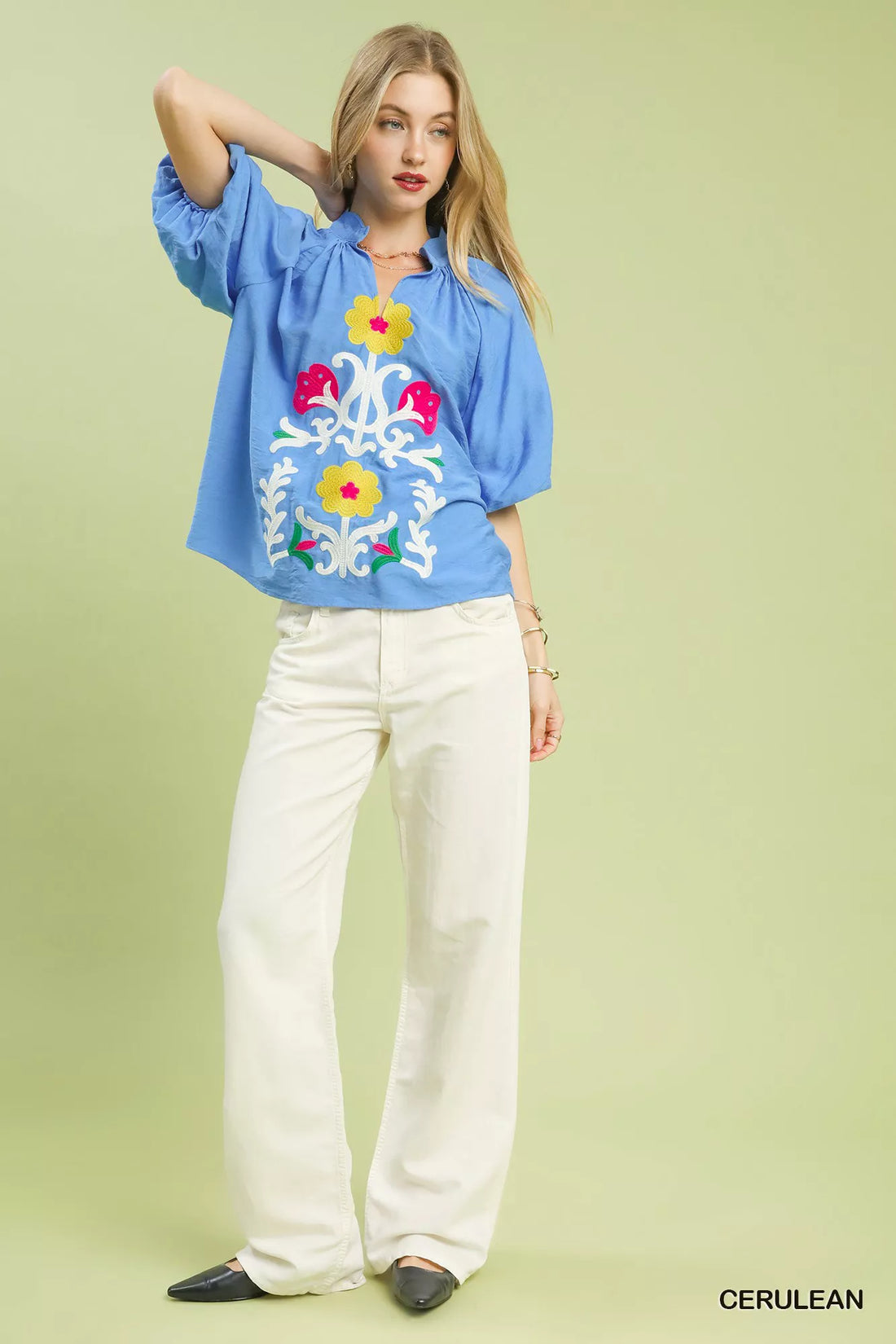 Umgee Embroidered Boho Puff Sleeve Blouse - cas7m