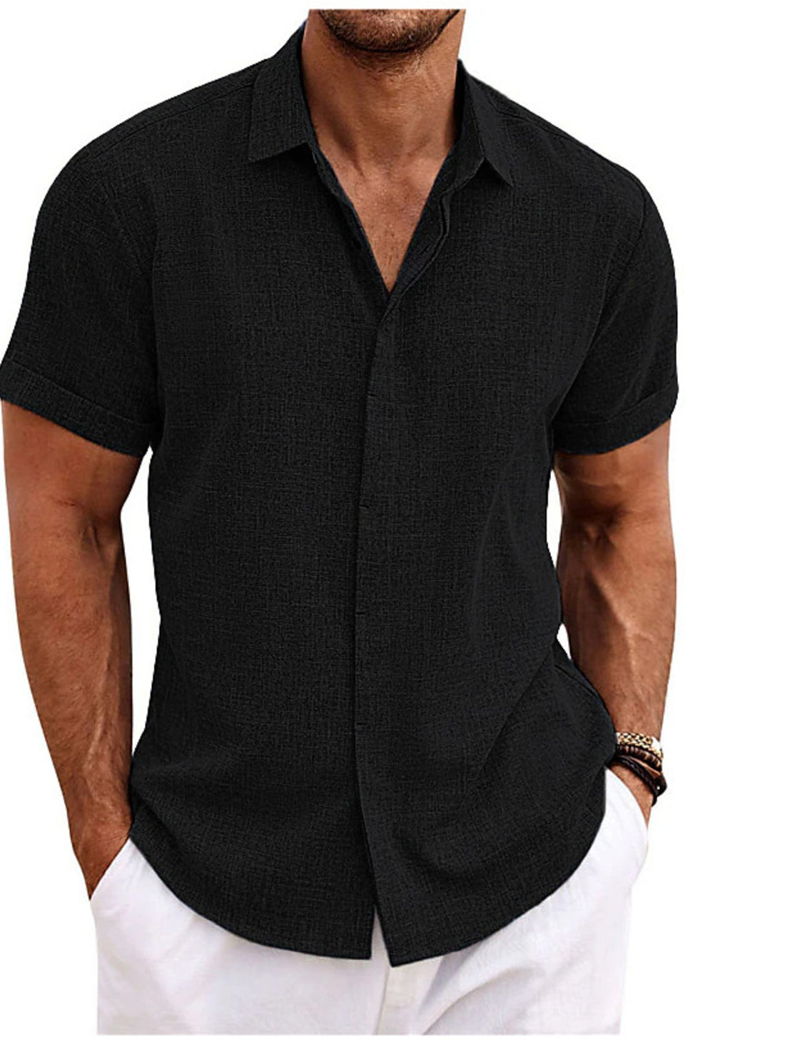 Men's Full Size Casual Short Sleeve Button-Down Shirt Plus Size - cas7m