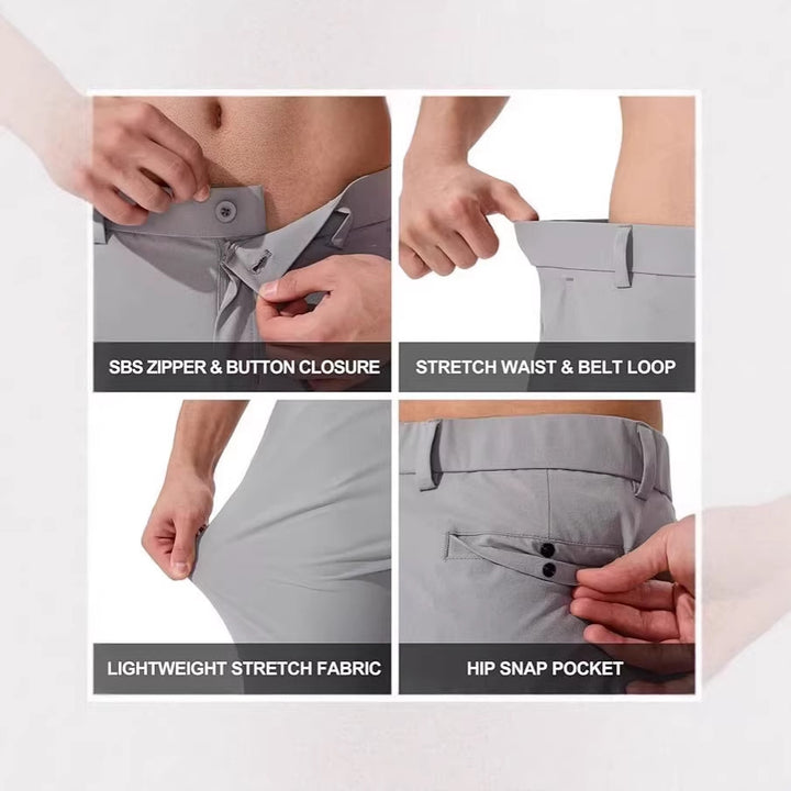 Stretch Solid Color Golf Men's Dress Trousers Long Pants - cas7m