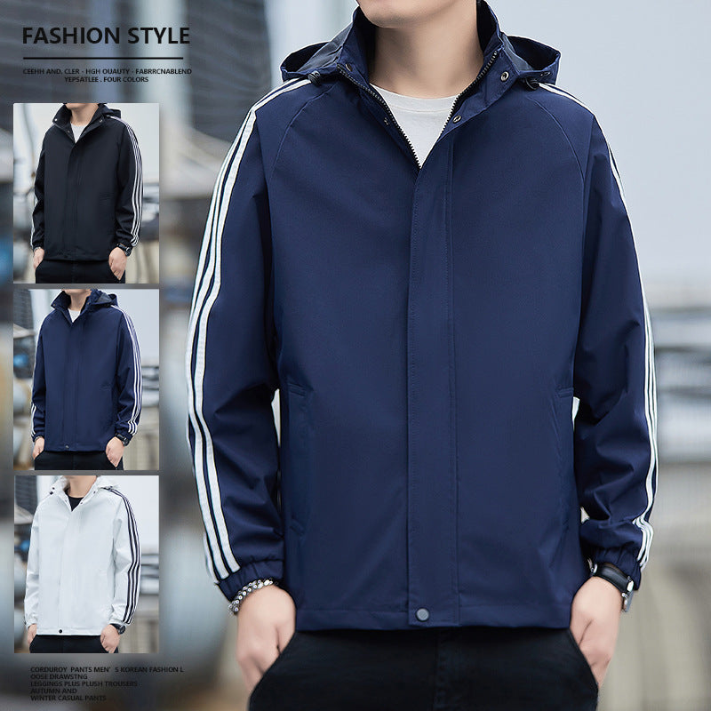Casual Jacket All-matching And Handsome Striped Sports Detachable Hat Top - cas7m