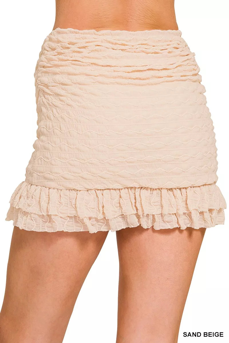 Zenana Ruched Mini Skirt with Built in Shorts - cas7m