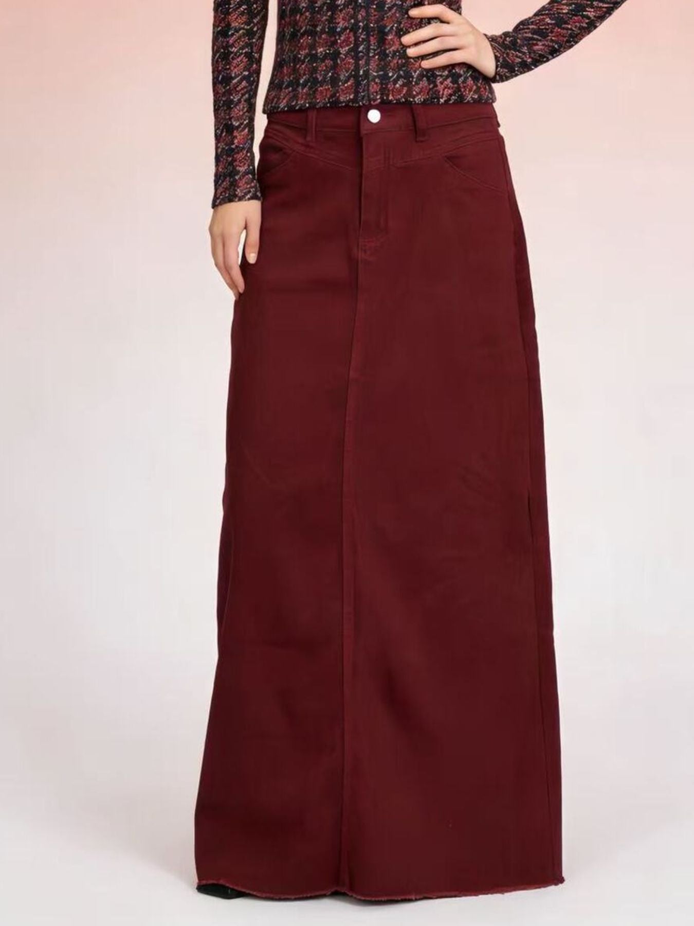 Raw Hem Maxi Denim Skirt - cas7m