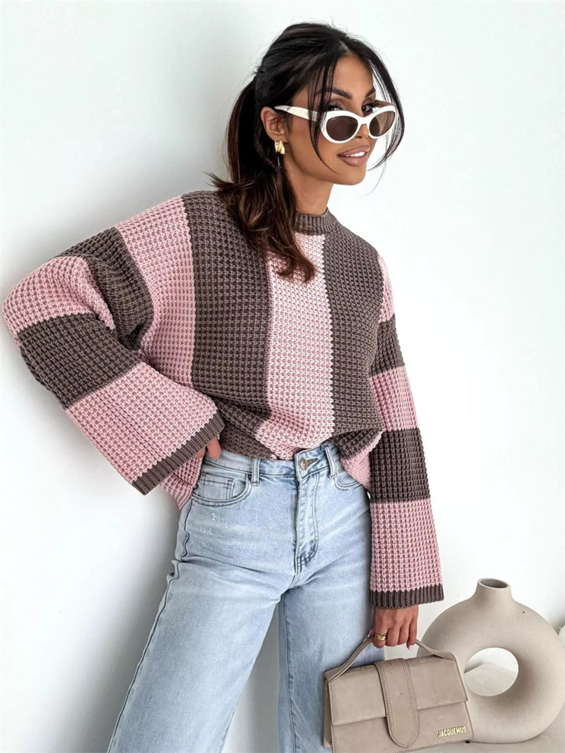 Color Block Long Sleeve Sweater - cas7m