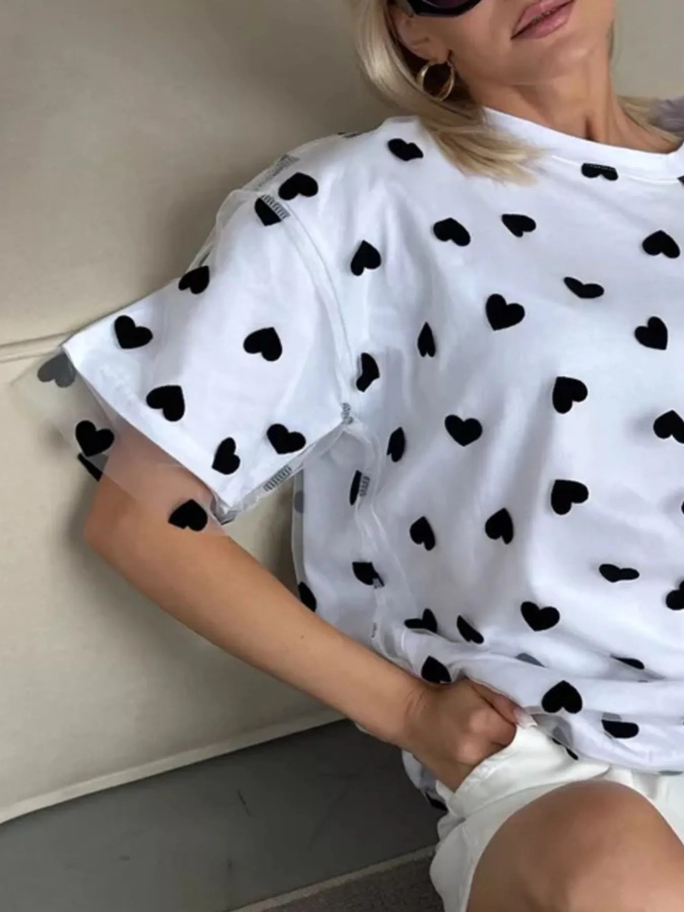 Heart Print Oversized T-Shirt - cas7m