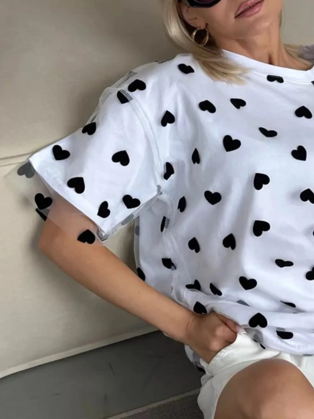 Heart Print Oversized T-Shirt - cas7m