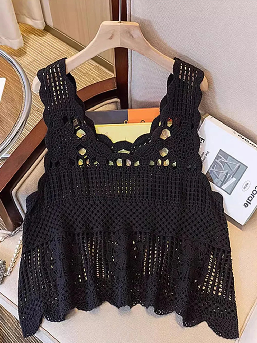 Openwork Scoop Neck Tank - cas7m