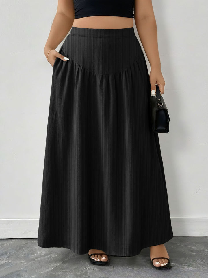 Plus Size Polyester Pocketed Midi Skirt - Easy Care Fashion - cas7m