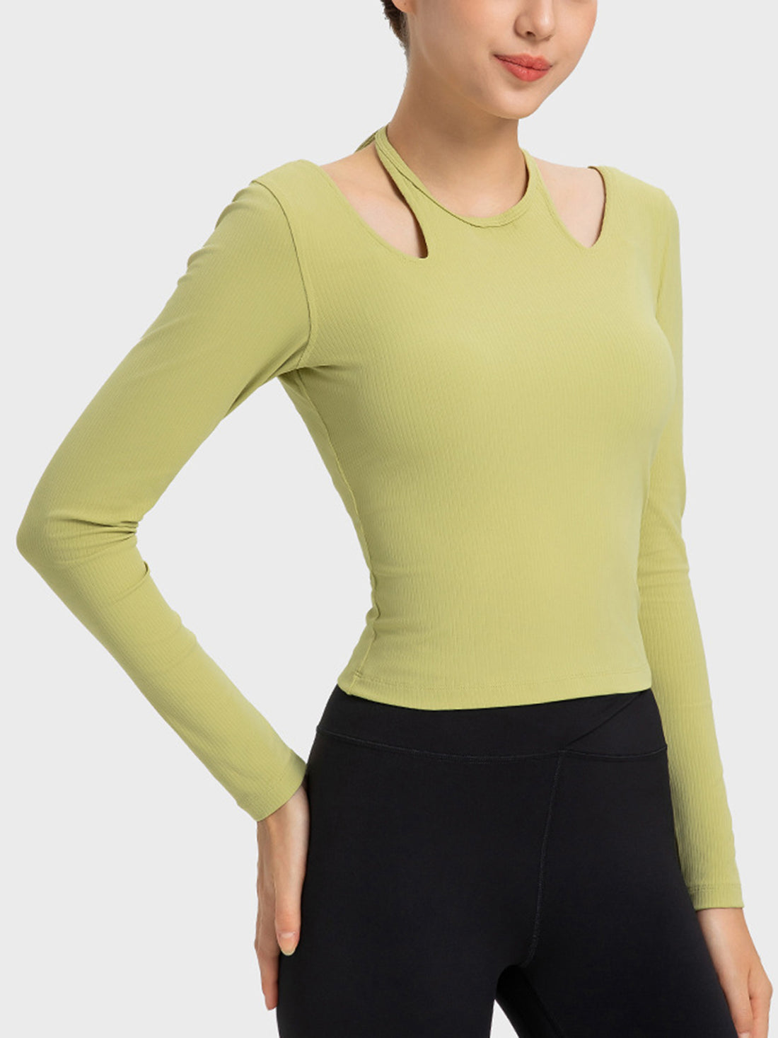 Millennia Halter Neck Long Sleeve Sporty Top - cas7m