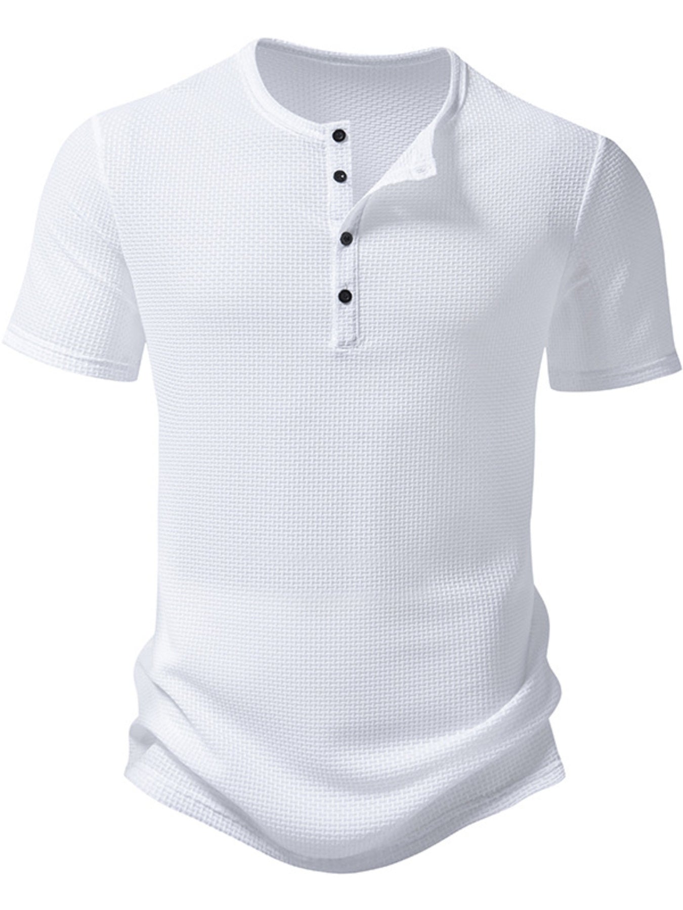 Men's Textured Henley Button Detail T-Shirt - cas7m