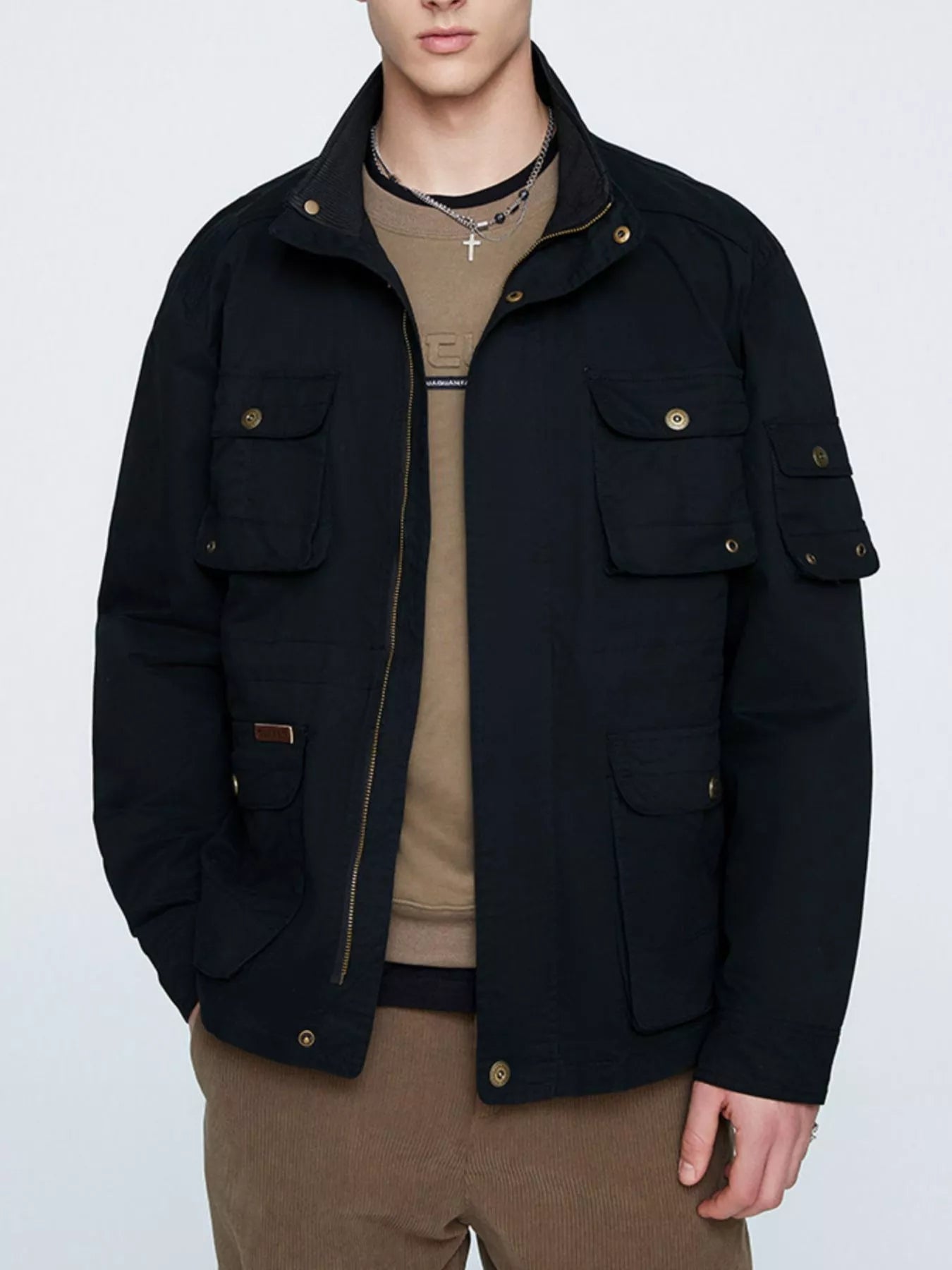 Men's Plus Size Multi-Pocket Zip Up Jacket - cas7m