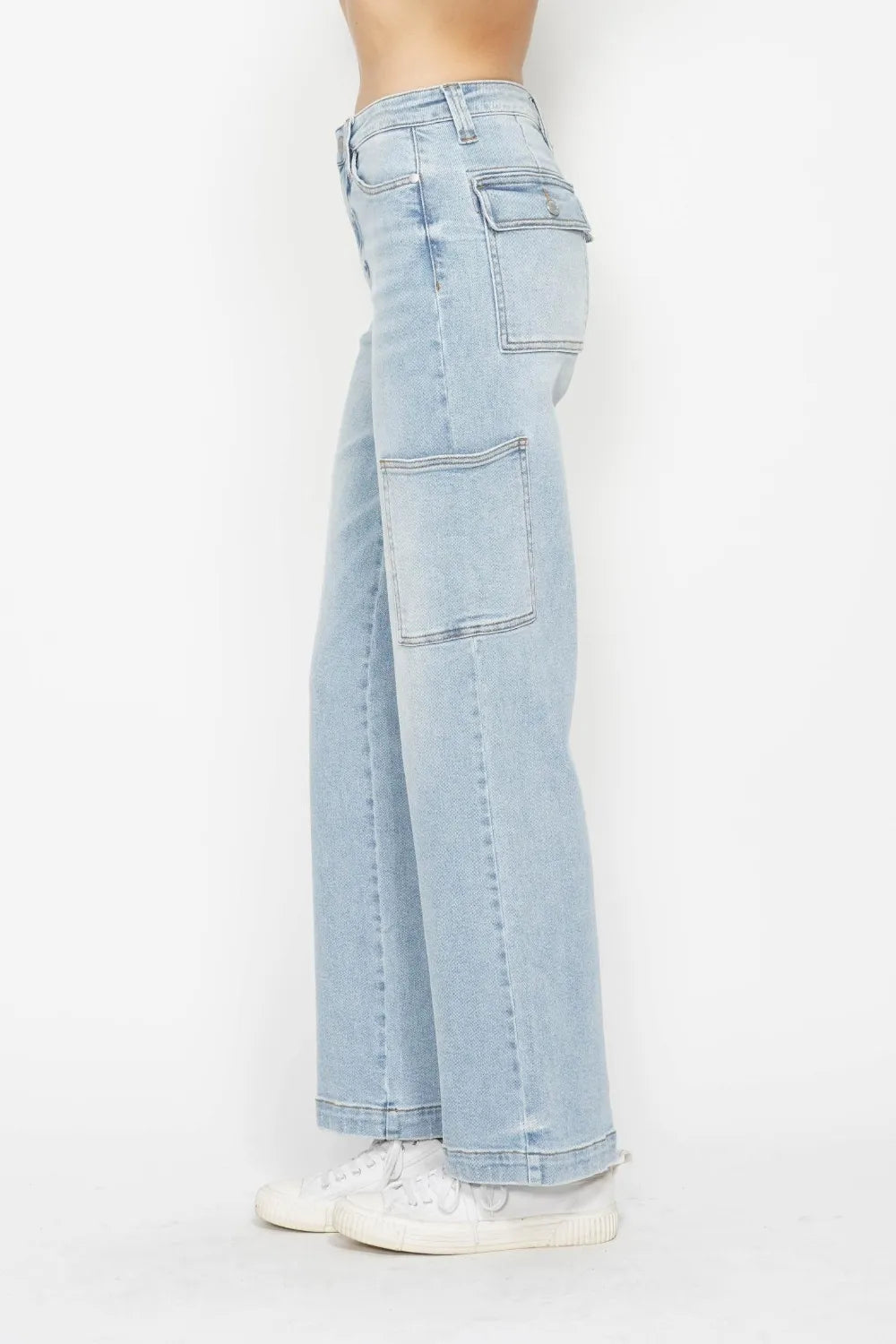 High Waist Cargo Pocket Jeans – Stylish Utility Fit - cas7m