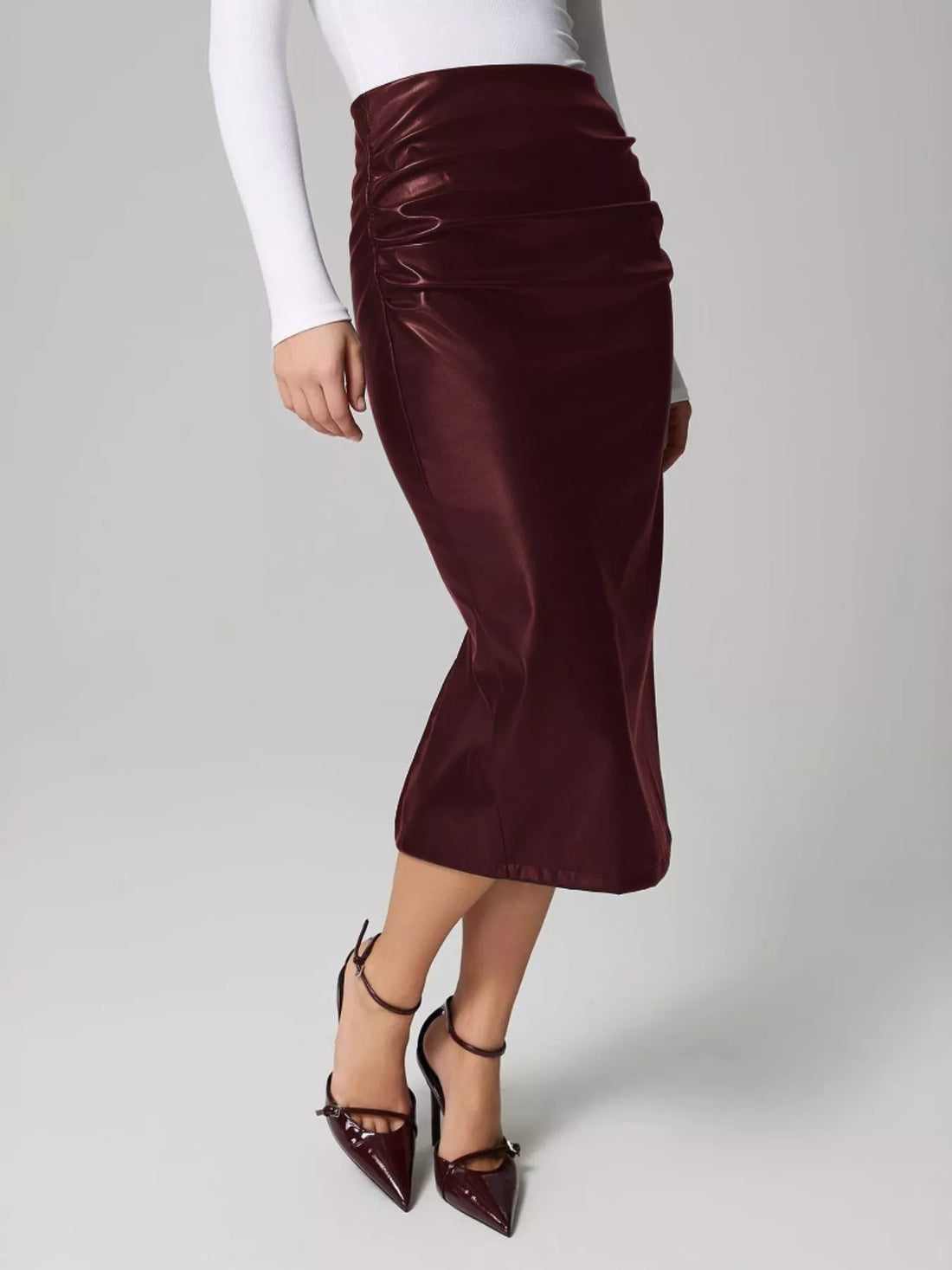 Slit Back Leather Skirt - cas7m