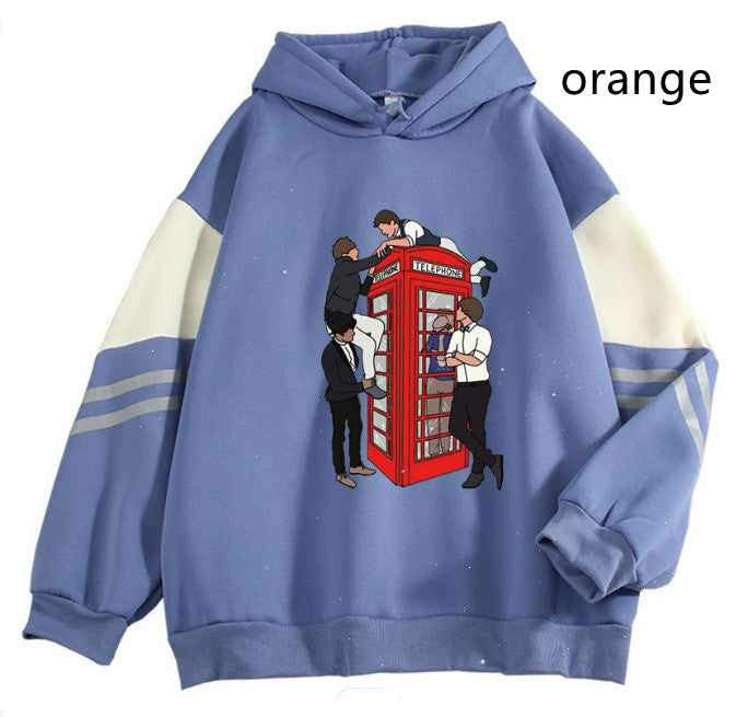 New Cartoon Anime Long Sleeve Casual Loose Contrast Color Hoodie - cas7m
