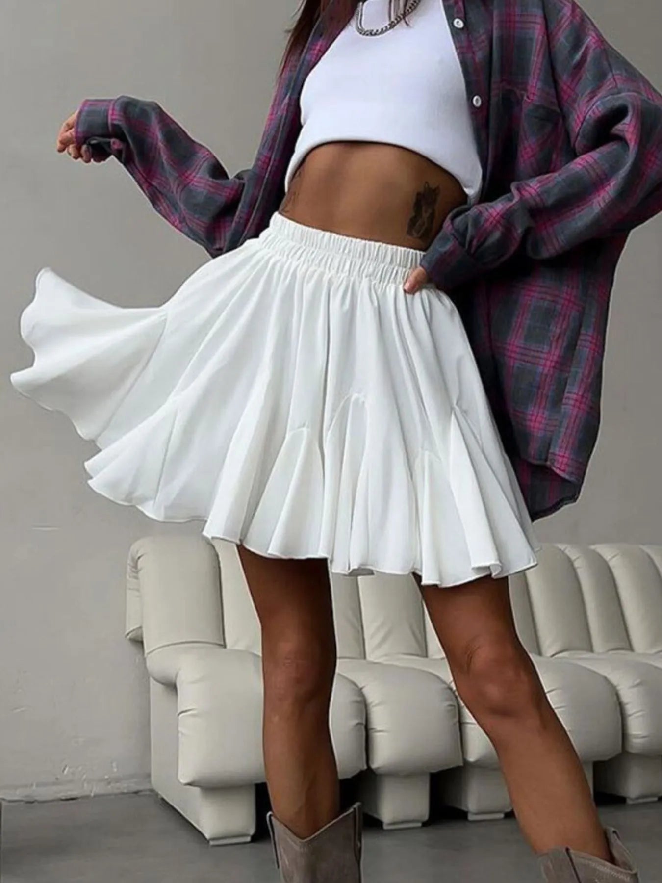 Elastic Waist Ruffled Hem Skirt - cas7m