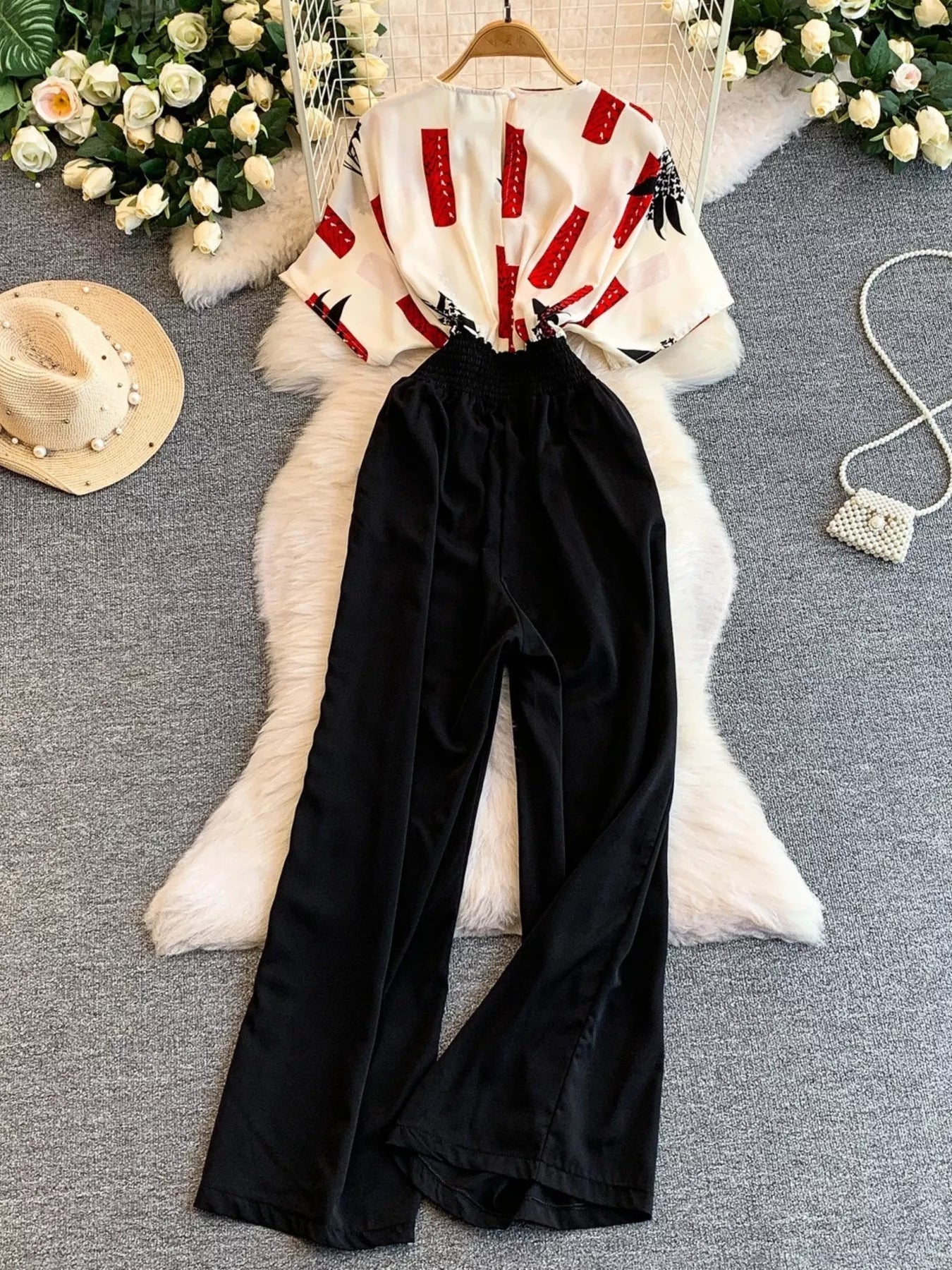Printed Wide Leg Jumpsuit - cas7m