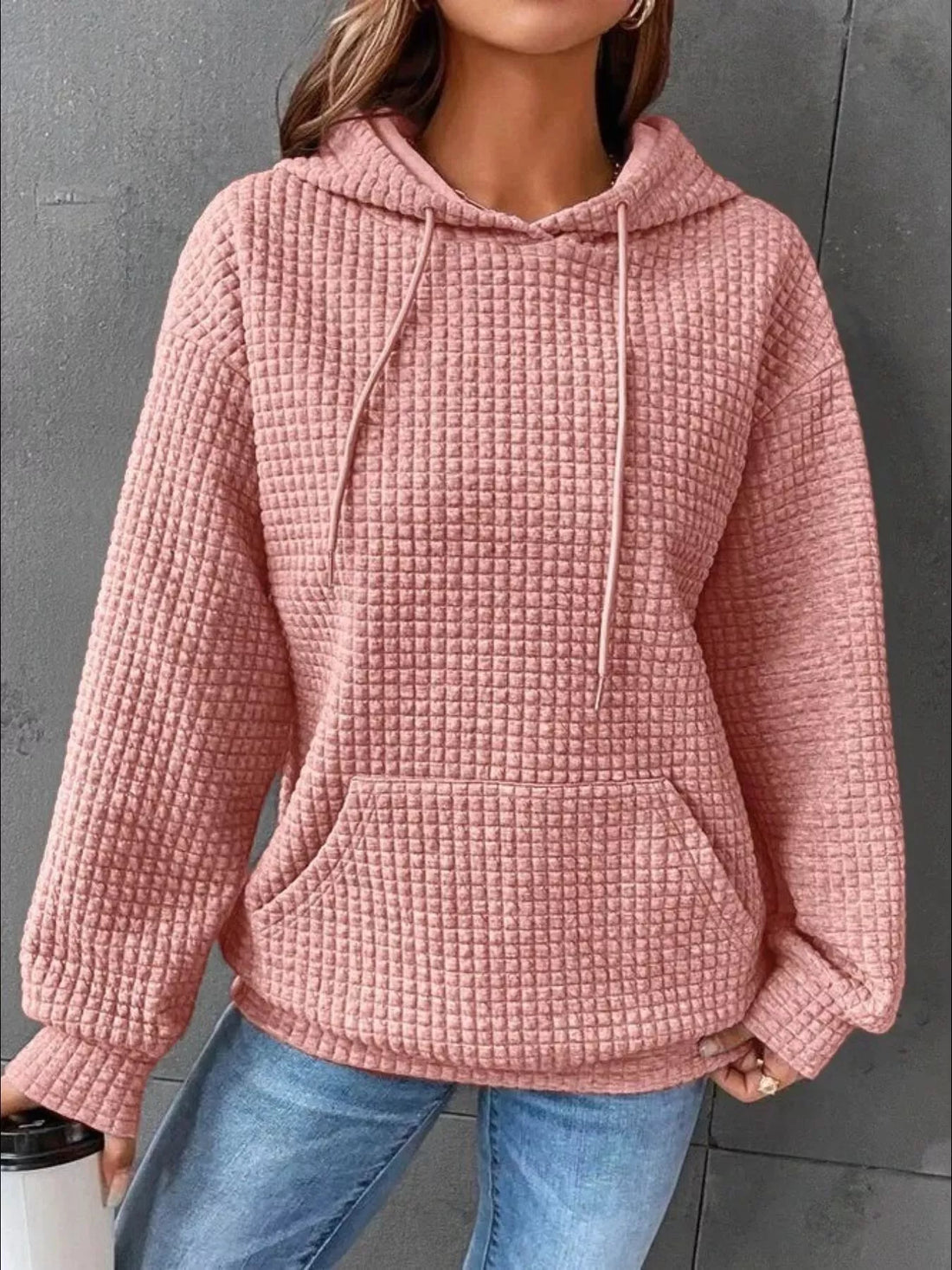 Full Size Textured Kangaroo Pocket Hoodie Plus Size - cas7m