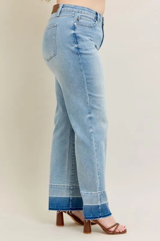 Judy Blue Full Size Mr Release Hem Wide Leg Jeans Plus Size - cas7m