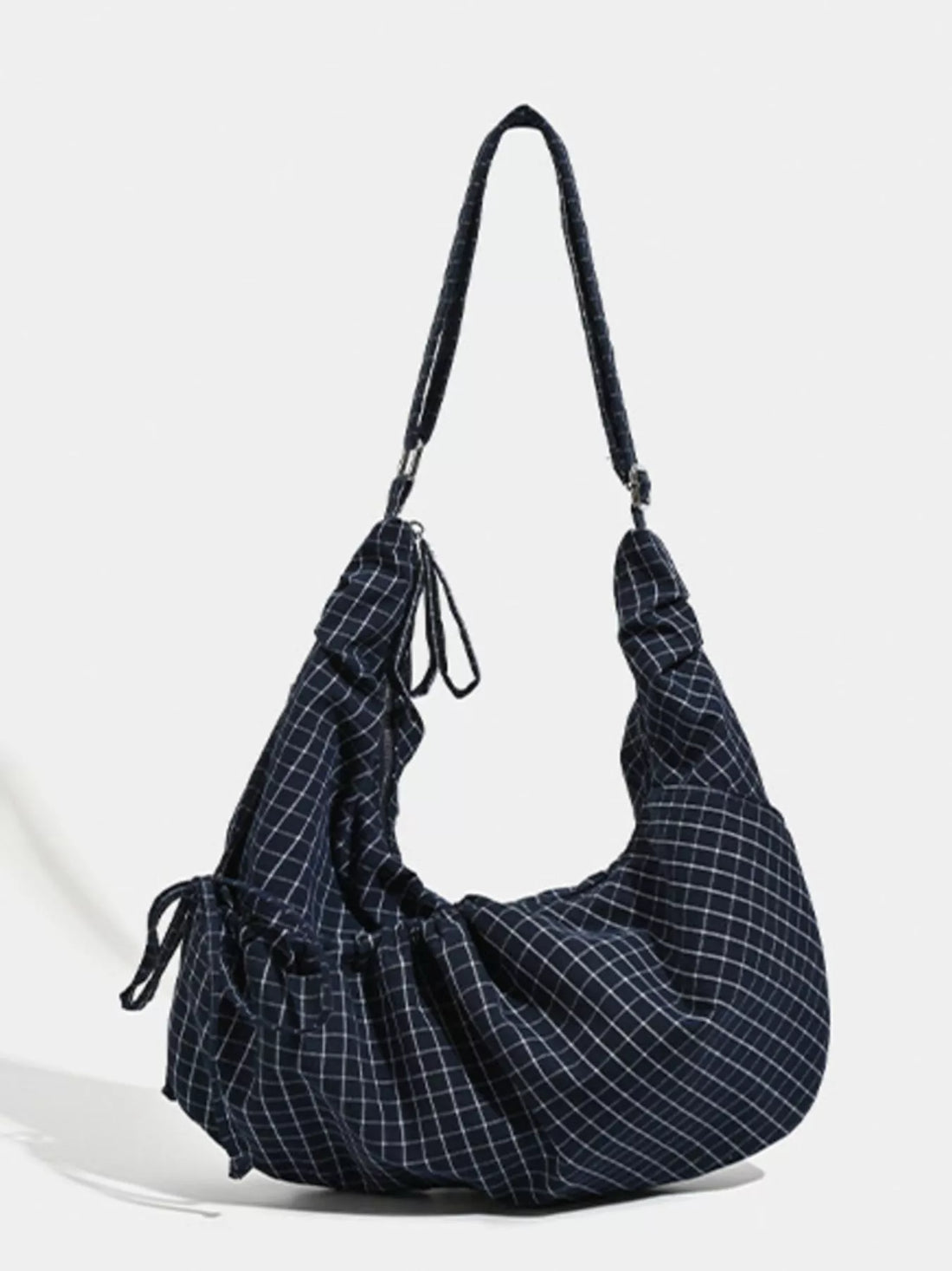 Plaid Pattern Ruched Shoulder Bag - cas7m