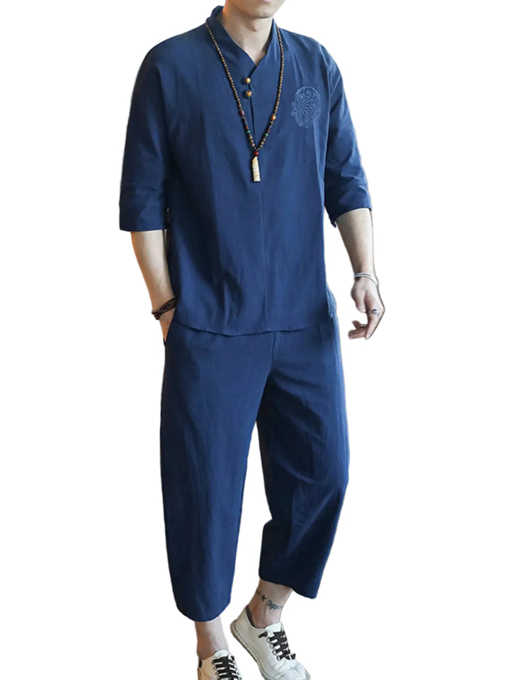 Men's Plus Size 3/4 Sleeve Top and Pants Set - cas7m