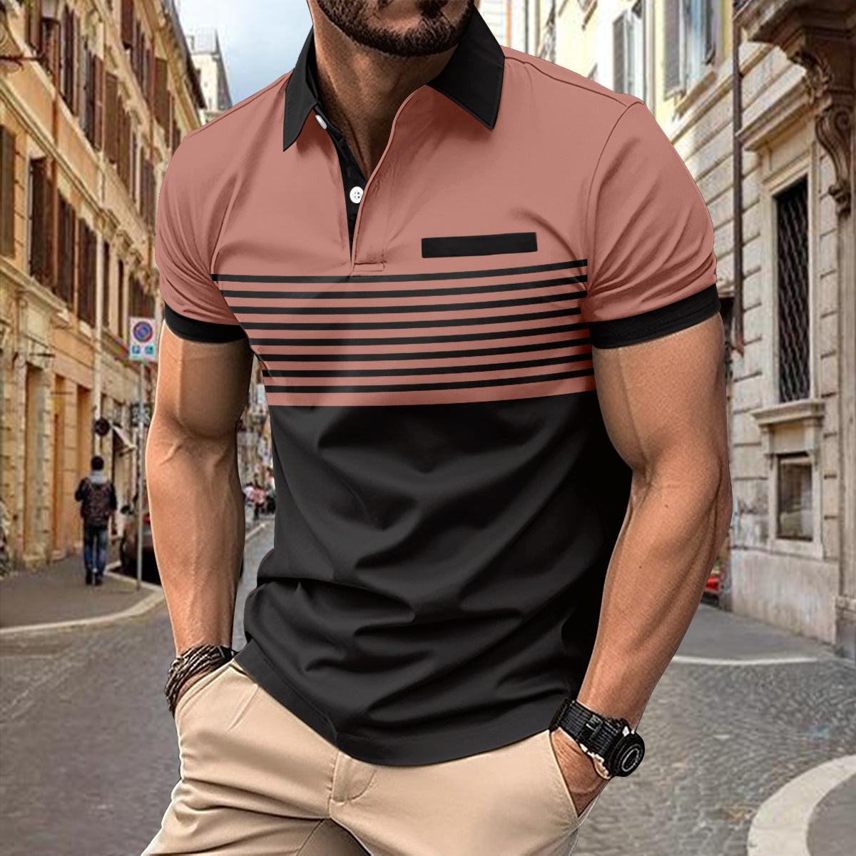 Casual Striped Shirt With Chest Pocket Men Clothing - cas7m