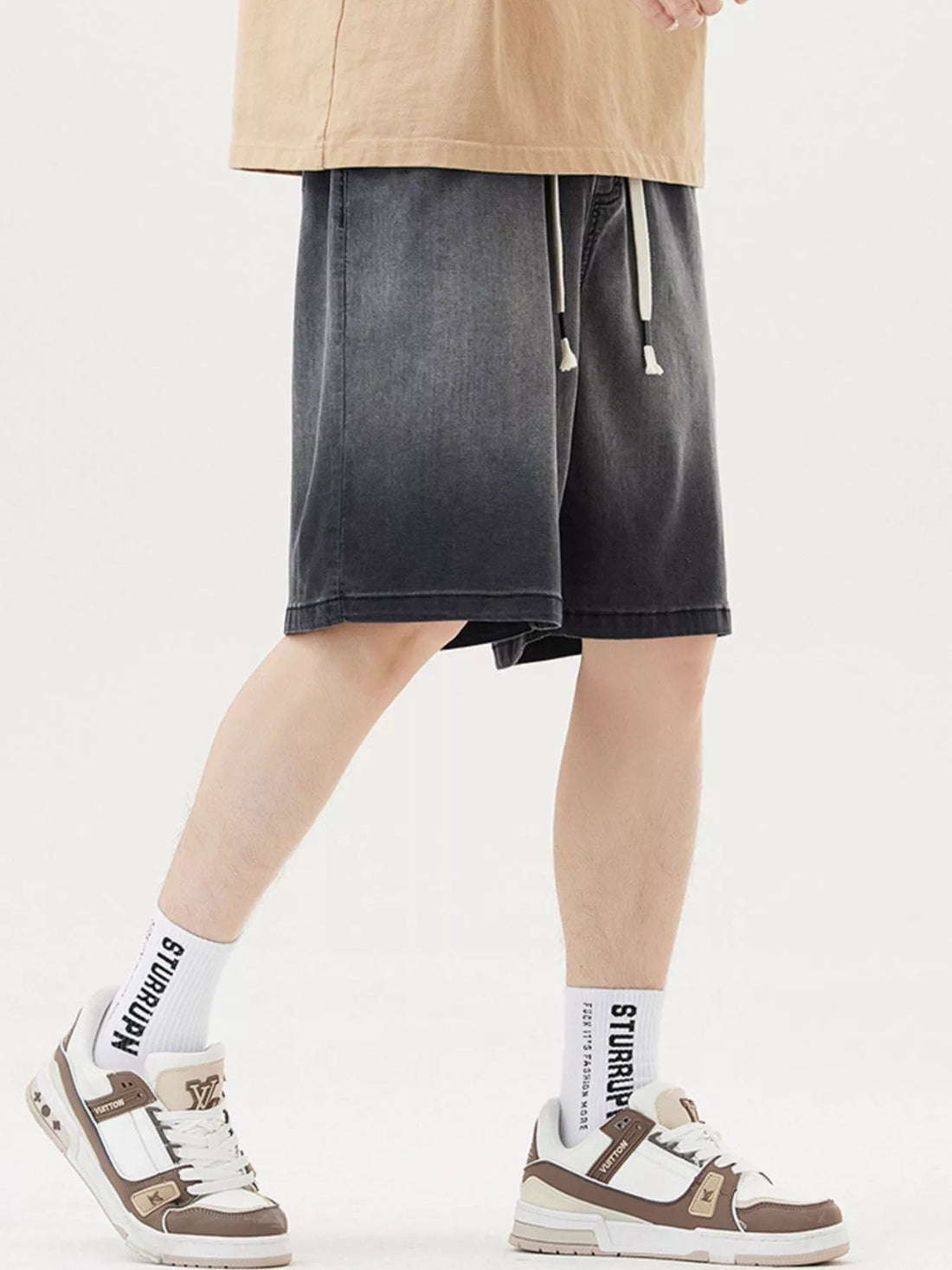 Men's Plus Size Loose Fit Drawstring Denim Shorts - cas7m