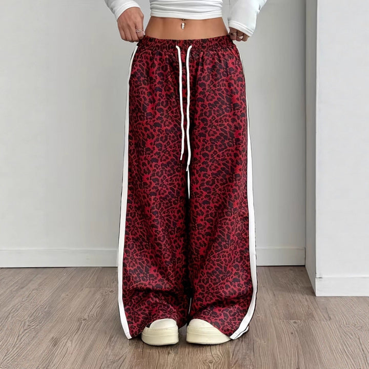 Stylish Leopard-print Patchwork Wide-leg Pants With A Relaxed Flowy Fit - cas7m