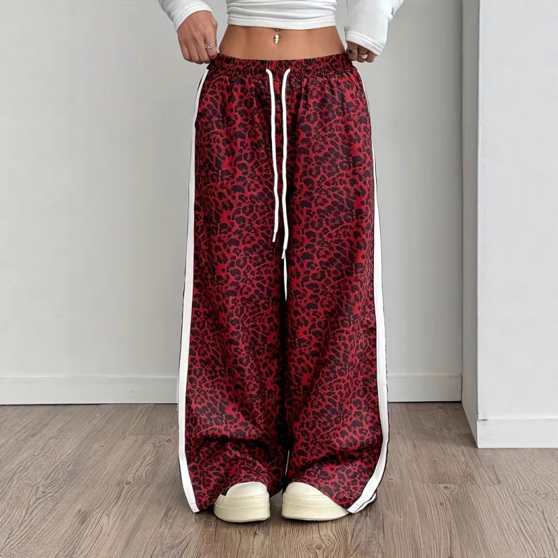 Stylish Leopard-print Patchwork Wide-leg Pants With A Relaxed Flowy Fit - cas7m