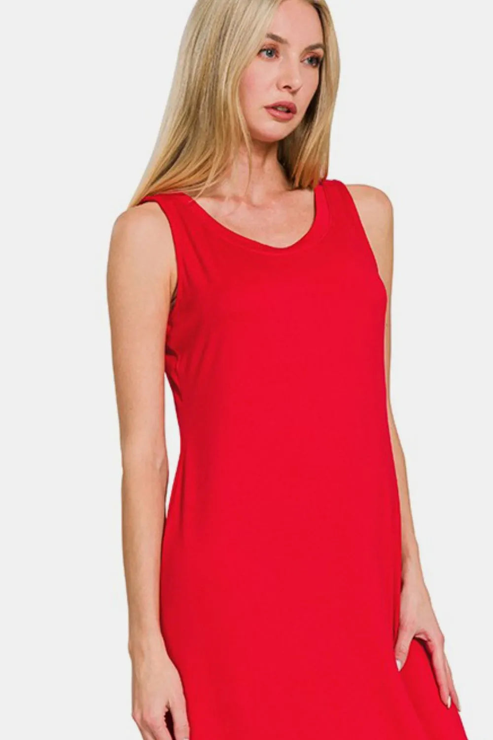 Zenana Scoop Neck Wide Strap Tank Dress - cas7m