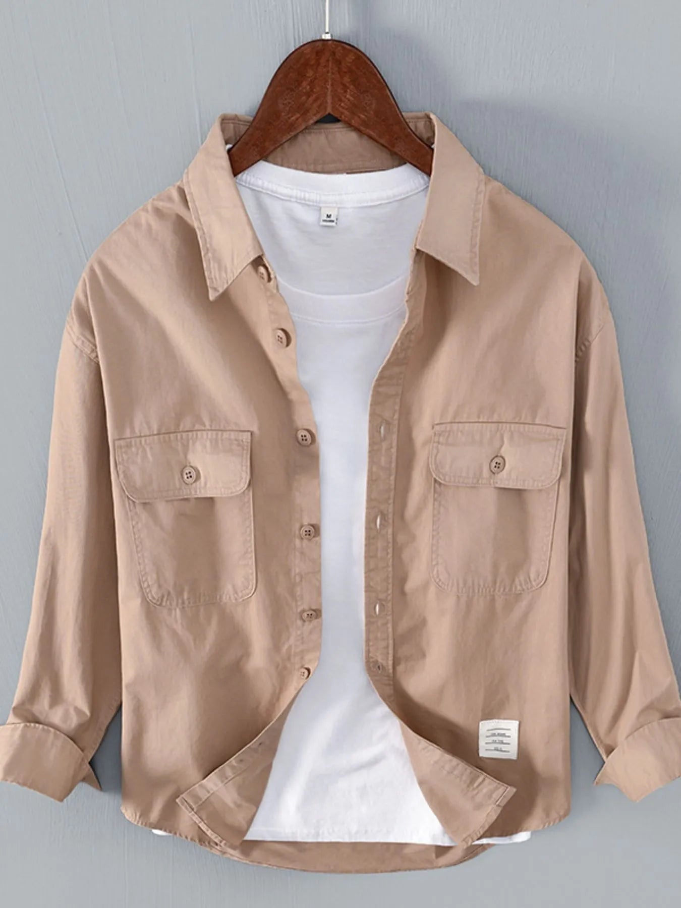 Men's Plus Size Button Up Long Sleeve Shirt - cas7m