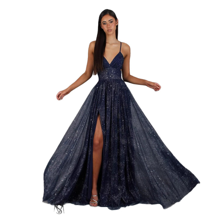 Elegant Womens V-neck Sleeveless Strapless Dress With A Flared Hem High Waist Split Women Long Dresses Party Dress - cas7m