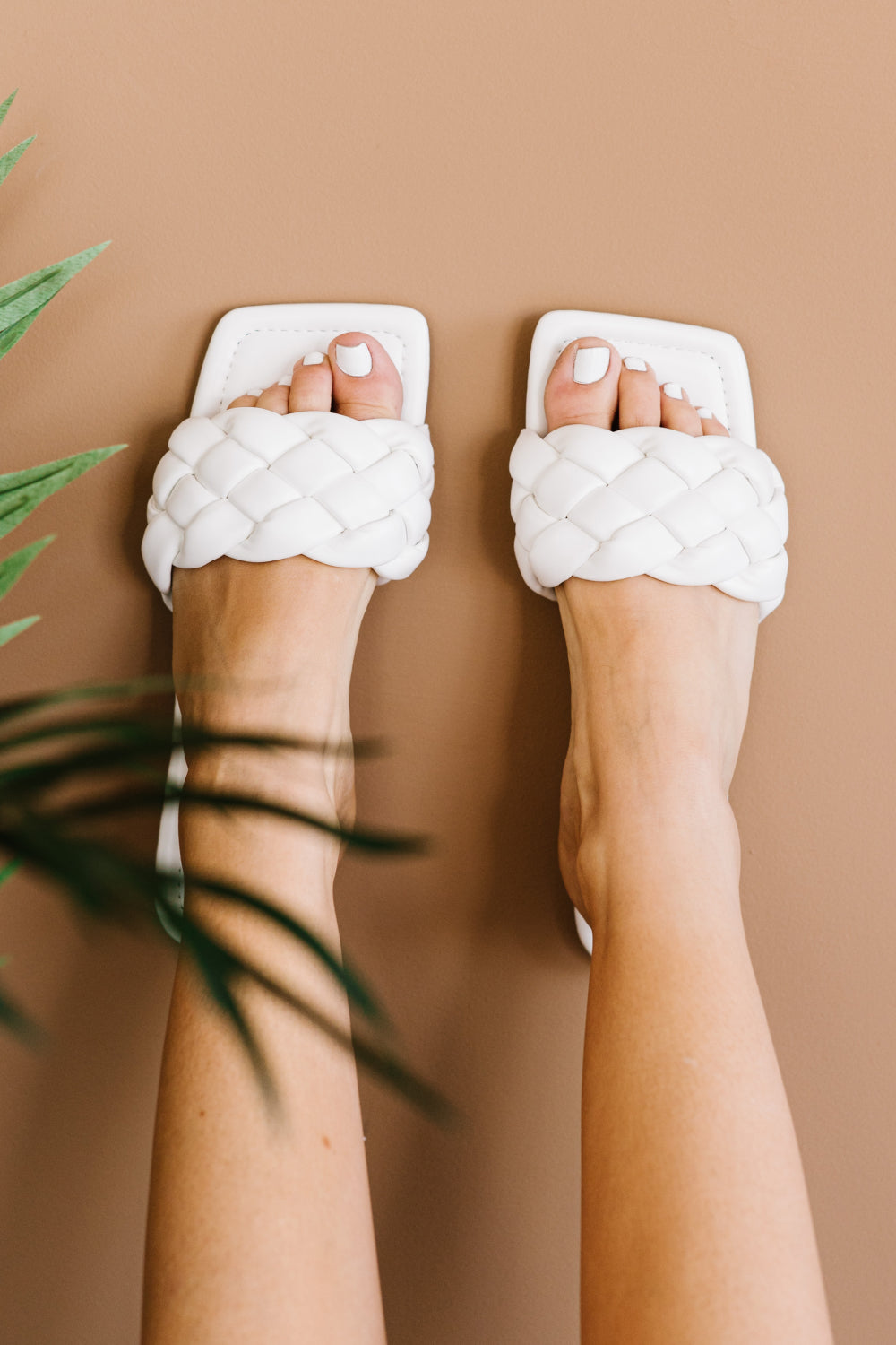 Weeboo Cakewalk Woven Square Toe Slides in White - cas7m