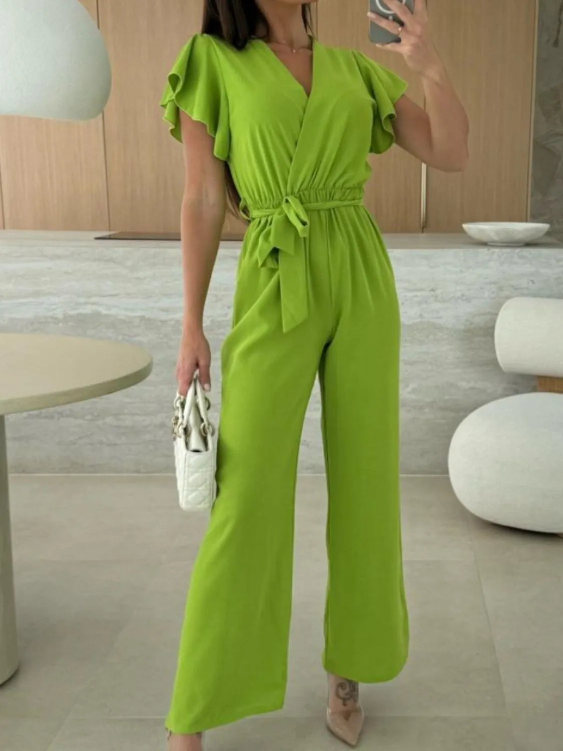 Tied Ruffled Wide Leg Jumpsuit - cas7m