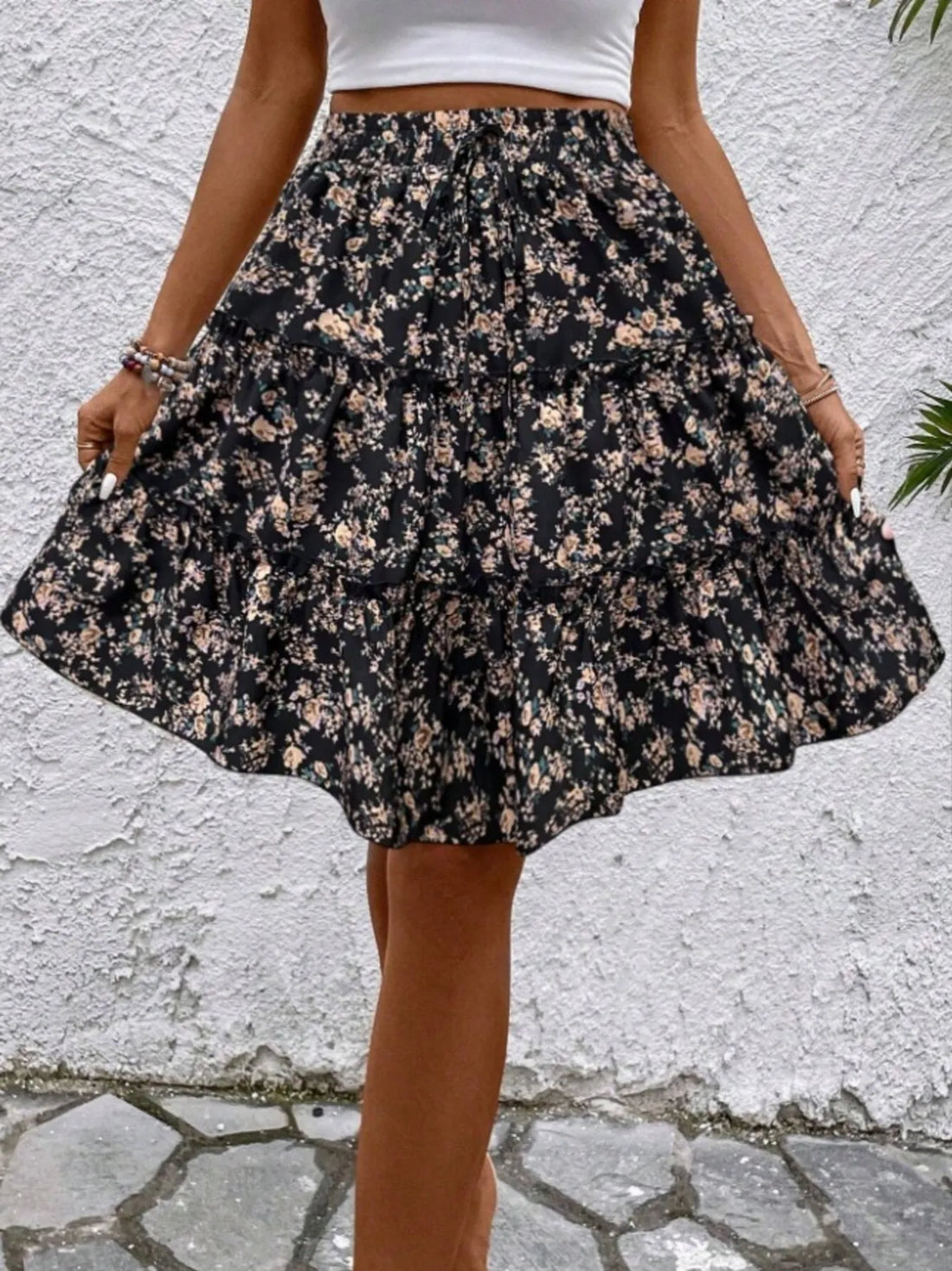 Floral Print Midi Skirt - cas7m