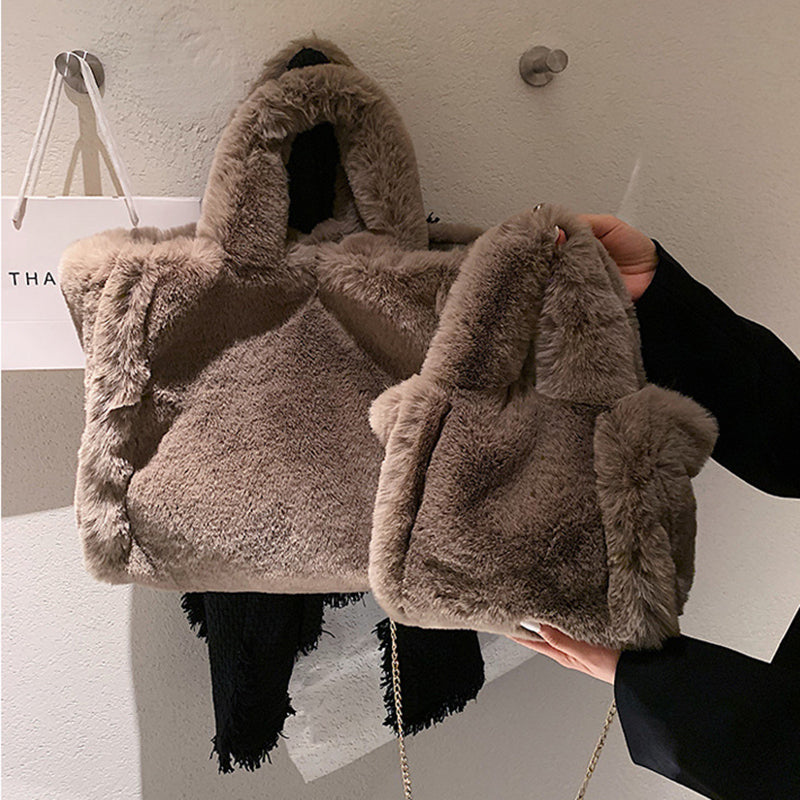 Winter Bags Chain Plush Handbag Totes Women Shoulder Bag - cas7m