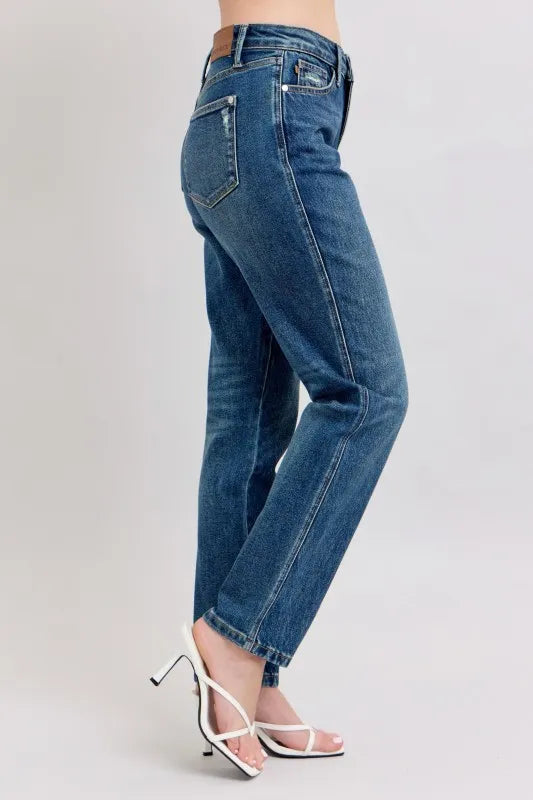 Judy Blue Full Size High Waisted Rigid Magic Non-destroy Straight Leg Jeans Plus Size - cas7m