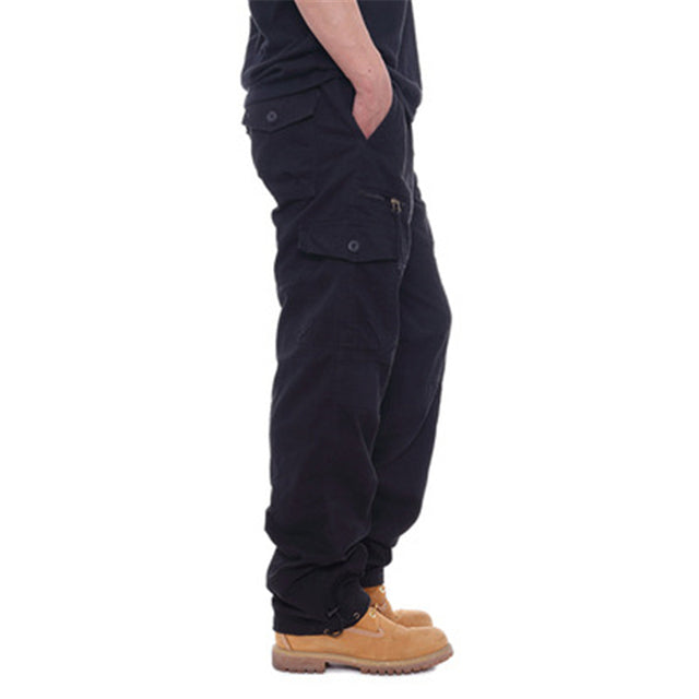 Men's Loose Multi-pocket Cargo Pants - Cotton Straight Leg